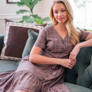 Gal Meets Glam Collection Emerson Grid Plaid V-neck Short Sleeve Dress Size 4